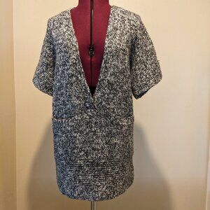 LUX Oversized Deep V-Neck Sweater Gray Short Sleeve Pullover Size M